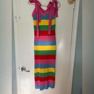 Vici Colorblock Stripe Knit Maxi Dress - Pink, Blue, Yellow, Green, Red Women M